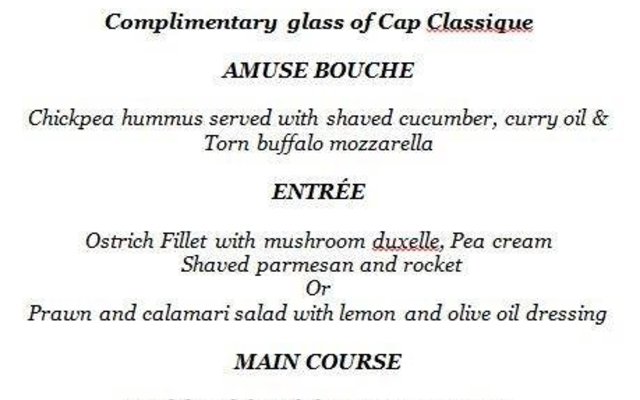 Agulhas Country Lodge Valentine's Day menu Agulhas Country Lodge Valentine's Day menu